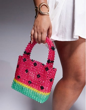 watermelon beaded grab bag in red