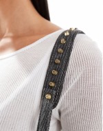 stud detail denim handbag in washed grey