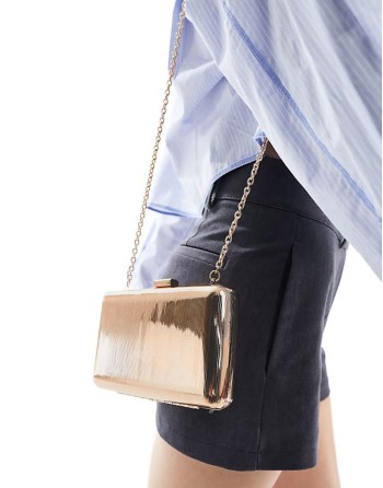 Metal textured box clutch bag in gold