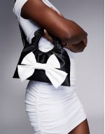 bow front satin bag in black & white