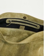 suede tote bag with buckle in khaki green
