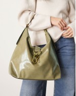 statement buckle slouch tote bag in light Khaki