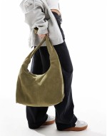 suede sling tote bag in khaki