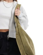 suede sling tote bag in khaki